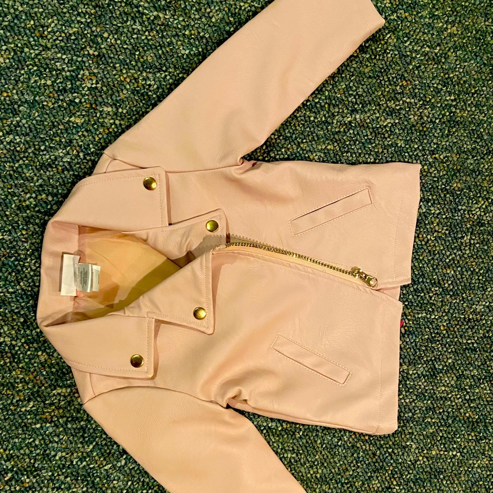 Lovely girls 2T Leather jacket, color is light pink. Barely worn. New condition